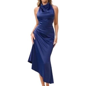 NWT Satin Mock Neck Backless Midi Cocktail Dress Size XL